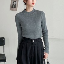 뜨개진 여성용 슬림 골지 반폴 롱 니트 사비나 반폴라