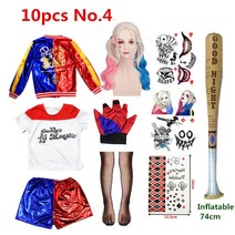 해리포터옷 Halloween Carnival Харли Куинн Kids Girls Harley Cosplay Costumes Quinn Belt Monster Jacket Pa, AdultL171-178cm, 10pcs No.4