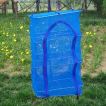 접이식 4 레이어 건조 낚시 그물 야채 생선 요리 건조기 가방 옷걸이 물고기 꽃 봉오리 식물 스포츠 아웃도어 엔터테인먼트 장비, [01] Blue