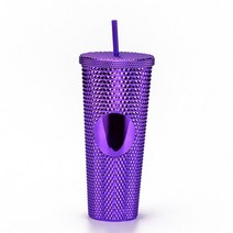 아이스텀블러 스텐 보온병 핸들 콜드컵 빨대텀블러 무광택 마감 이중 벽 diy 700ml 710ml 22oz 24oz 플라스틱 다이아몬드 텀블러 빨대 로고 없음, 퍼플 도금, 701-800ml