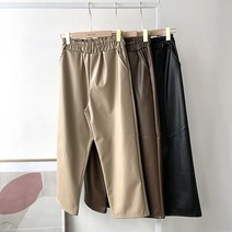 와이드 일자 핏 레더 레자 가죽 밴딩 슬랙스 팬츠 3컬러