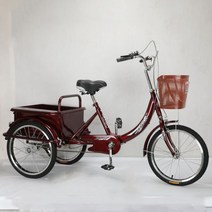 어른용세발자전거 장보기용 노인 할아버지 삼륜 성인 3발 자전거, 와인 레드 보통