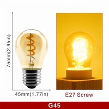 E14 E27 레트로 LED 나선형 필라멘트 전구 4W 따뜻한 노란색 220V C35 A60 T45 ST64 T185 T225 G80 G95 G125 빈티지 에디슨 램프, G45 E27_4W 220V | 그렇습니다 | Warm
