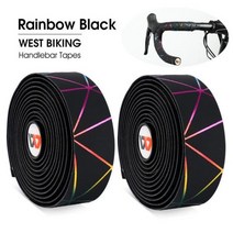 가성비 전기 자전거 추천 WEST BIKING-자전거 핸들 바 테이프 EVA PU 충격 흡수 미끄럼 방지 도로 전문 테이프 랩 엔드 플러그 액세서리, CHINA, B Style Rainbow