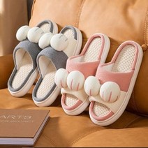 한샘플러스 개구리 왕눈이 시원한 린넨 키높이 실내화 사무실용 거실화, 핑크40-41