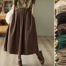 여성 플레어 미디 스커트 A라인 밴딩 코르덴 스커트 롱치마