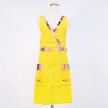 미도규방 전통 브이넥 한복 모시 앞치마 카페 공방 에이프런 선물 기념품, 노랑