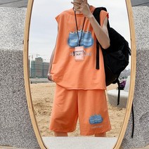 남성 여름 트레이닝복세트 민소매티+반바지 투피스 오버핏 운동복 빅사이즈 SFW0316011