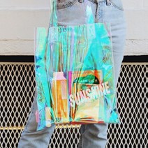 Pink 홀로그램 PVC 에코백 투명 바캉스 비치 여행 백