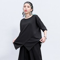여름 신작 여성용 반팔 티셔츠 패션 캐주얼 느슨한 분할 디자인 패션 스티치 비대칭 셔츠 패션 트렌드 전체 일치 캐주얼 티셔츠 심플하고 캐주얼