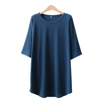 톤 다운 라운드 무지 박스 반팔 티 여성 빅사이즈 오버핏 롱 티셔츠 66-120