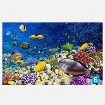 뮤럴벽지 3D 자기접착벽화 해저세계 스티커 방수방습 오션월드 벽화, 수중 세계 6, 폭 150cmX 높은 100cm