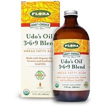 플로라 - 유기농 아마 참깨 앰프로 만든 우도의 오메가 369 오일 블렌드 해바라기 씨 오일 식물성 비건 오메가 지방산 이상적인 2:1:1 비율 17-fl oz. 유리 병, 표준 포장