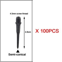 다트 100 개몫 안전 4.5mm 스레드 전문 플라스틱 다트 팁 부드러운 바늘 전자 다트 교체 예비 부품 길이 2.8cm, 세미 원추형 검정색