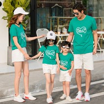 여름패션 유치원 에코 패션쇼 사랑하트 패밀리룩 여름옷 온가족 일가 세식구 네 형 언니 남동생 585140346, 엄마 XXL, 그린 색티셔츠 화이트 팬츠