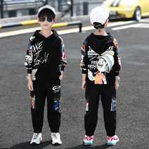 MJLJY 어린이 가을 의류 정장 십대 소년 의류 만화 운동복 소년 Tracksuit 세트 어린이 후드 코트 + 바지