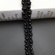 비딩 테이프 셀프 웨딩 드레스 댄스복 부자재 45cm 펄 화이트 비즈 레이스 리본 브레이드 레이스 트림 수 놓은 칼라 장식 코튼 레이스 패브릭 바느질을위한 그물 코드, 길이 45cm, 검은색