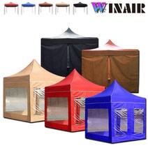 WINAIR 리뷰이벤트 국내 당일발송 프리미엄 끈타입 접이식 천막 지붕+프레임+바람막이(일반/투명) 행사용 캠핑용 방수 그늘막텐트, B세트(지붕+프레임+일반4면), 3mx4.5m, 레드