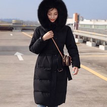 어라운드24 여성 후드 트렌치코트 벨티드 롱 패딩 점퍼