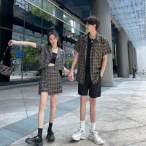 고급 체커보드 투피스 20대 30대 여름 커플티 웨딩 촬영 사복 커플룩 시밀러룩