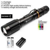 고휘도 손전등 써치라이트 충전식 led 슈퍼 밝은 LED T6L2 토치 방수 줌이 가능 2x18650 배터리 알루미늄 플러스 충전기 선물 상자, 씨_T6-낮은 밝기