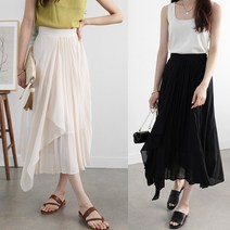 하늘바라기 여성용 반전미 플리츠 롱 스커트