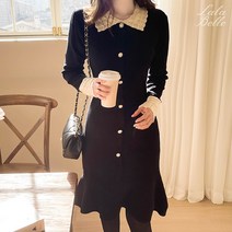 라라벨 여성용 원피스 카라 로시 프릴 니트 슬림핏 카라원피스