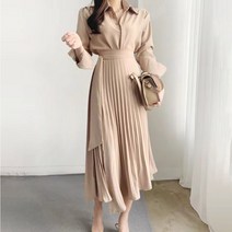 넷투넷코리아 여성 셔츠 롱원피스 긴팔 플리츠 루즈핏 기본 하객룩
