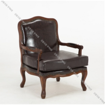 미국 북유럽 거실 패브릭 가죽 앤틱 소파 유럽 침실 의자 프랑스 클래식 쇼파 1인용, 브라운 가죽 카푸치노