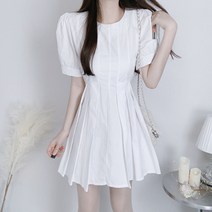 노카라 라운드넥 핀턱 허리끈 리본 플리츠 셔츠 원피스