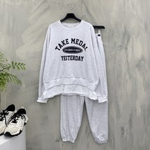 행복여[봄신상무배]레코드 레이어드 티 밴딩 조거 팬츠 세트