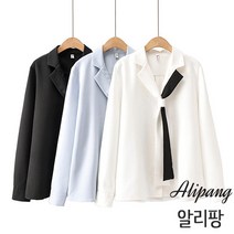 알리팡(Alipang) 여성 셔츠 블라우스 긴소매 타이 봄 가을 쉬폰셔츠 보이쉬셔츠