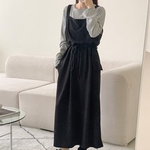 퍼니걸스 6831 루즈핏 뷔스티에 무지 멜빵 포켓 롱 원피스 여성의류