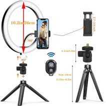 카메라조명 사진 휴대용 조명 비디오라이트 촬영용 셀카 led selfie ring light circle fill light dimmable round lamp 삼각대 전화, 10인치 라이트 블루투스