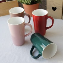 국내산 대용량머그컵 빅머그 롱머그컵 커피잔 파스텔 도자기 머그컵 600ml, 레드