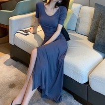 여성 기본 롱원피스/슬릿/반팔원피스/여성원피스/여자원피스/플레어원피스/맥시원피스/롱원피스/홈드레스/데일리/베이직원피스