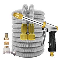 정원 물 호스 투명 비닐 분수 나선 점적 천막 원예 화분 가든 연결 고압 새로운 확장 가능한 매직 파이프 세차 금속 스프레이 건 세트 야외 관개 도구, 12, 125피트, 회색