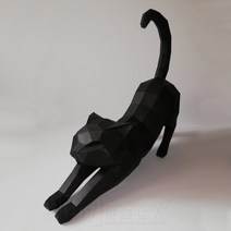 하비하버 기지개 고양이 대형 페이퍼크래프트 도안 페이퍼토이 종이모형 벽장식 만들기 취미 동물, 기지개 고양이 블랙