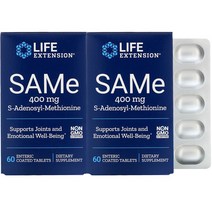 라이프익스텐션 SAMe 400mg S-아데노실-메티오닌 엔테릭 코티드 타블렛, 60개입, 2개, 60정