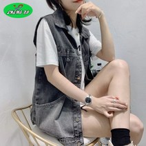 SHENGBO여성 데님 조끼 데일리 외출 패션 데님 조끼 초맞춤 솔리드 빅 포켓 민소매 재킷