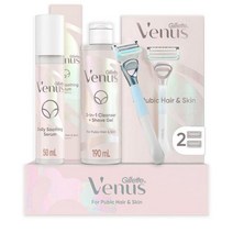 질레트(Gillette) Gillette venus 질네트비너스 및 피부용 여성용 면도 키트 비너스 핸들 1개 면도날 리필 2개 2 in 1 클렌저 젤 190mL 친밀한 그, Shaving Kit