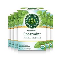 트레디셔널 메디셔널 유기농 스피어민트 일상의 웰빙 지원 건강 및 상쾌함 96티백(6팩), Spearmint, 16 Count (Pack of 6)