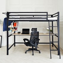 일루일루 코모드i 올인원 스퀘어 책상형 벙커침대 슈퍼싱글, 슈퍼싱글 13cm포켓천연라텍스, 블랙