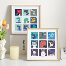 구궁격 액자 벽걸이 diy 생일 기념 아이디어 선물 커플 포토월 정사각형 진열대 프레임, 사각16인치벽걸이40.6*40.6Cm가능+구궁격, 572타입 그레이블루골드