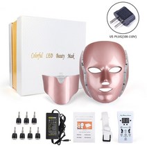 빛나르아 LED마스크기계 Led 페이셜 마스크 7 색 목 빛 치료 피부 젊 어 짐 아름다움 스킨 화이트닝 수축, 06 Rose gold US withbox