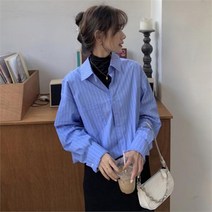 [리더스] 바다색 스트라이프 루즈핏 여성 캐주얼 셔츠 (6801025)