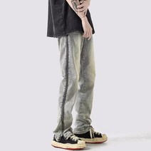 남성 여름 패션 레트로 힙합 아메리칸 사이드 지퍼 청바지