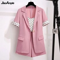 크롭자켓세트 린정장세트 여자린넨셋업 여름 재킷 조끼 짧은 쓰리 피스 여성 멜빵 세미정장