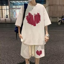 캐주얼룩 루즈핏 5부 바지 반팔티 빅사이즈 트레이닝 반바지 코디 투피스 남성복