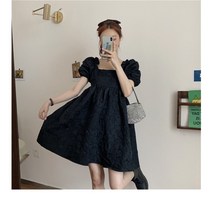 스퀘어넥원피스 플리츠 퍼프 레니본 여름 반팔 플라워 미니